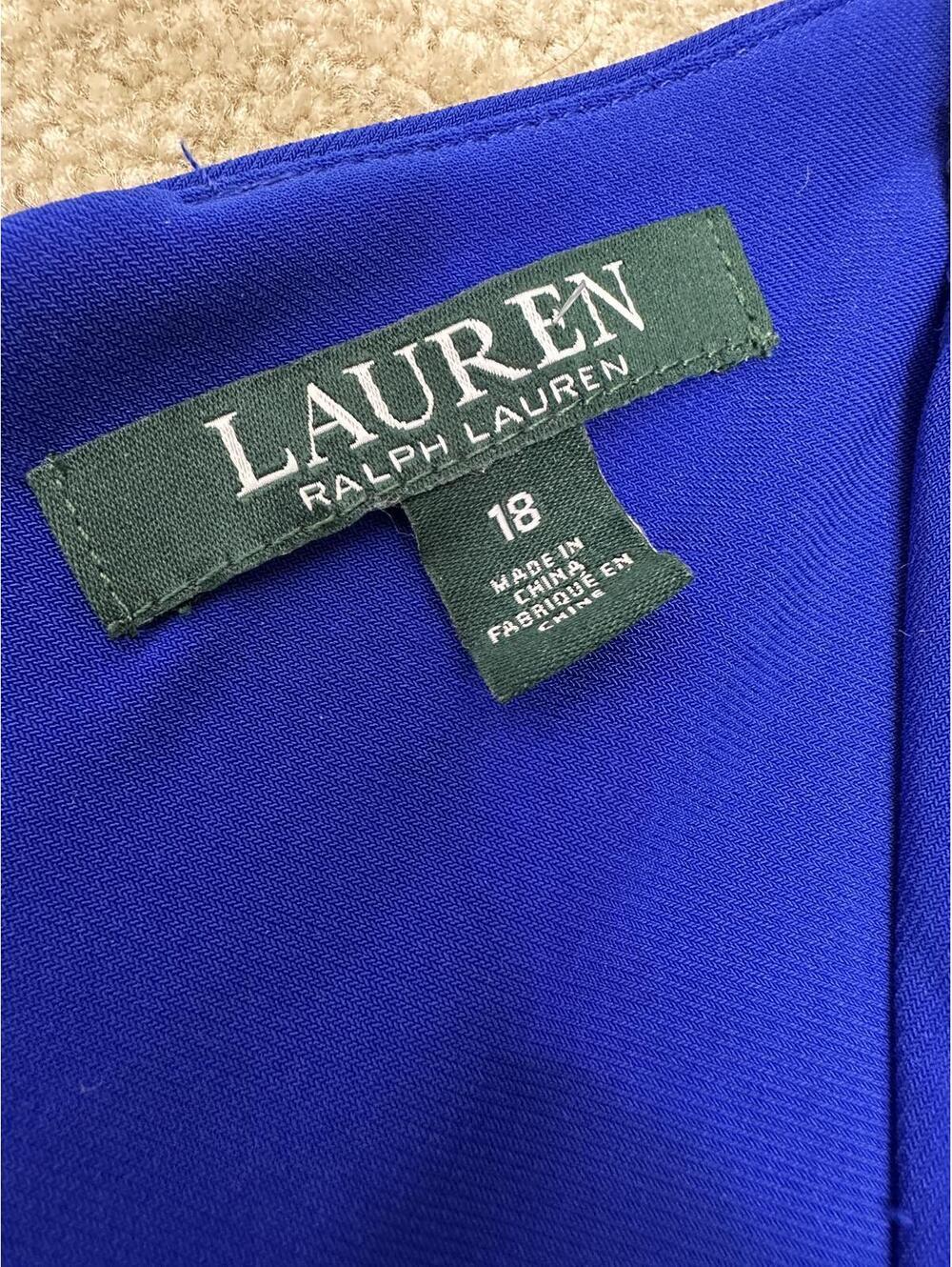Sz 18 Lauren Ralph Lauren Royale Blue Cold Shoulder Ruched Bell Sleeves Gown - Picture 8 of 9